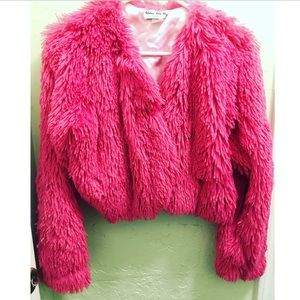 VINTAGE 90s Pink Furry Cropped Jacket Faux Fur